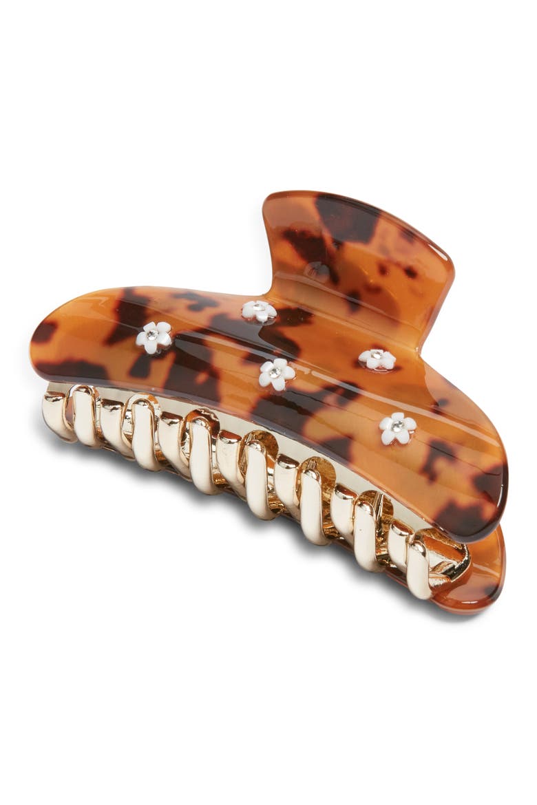 Flower Detail Claw Clip, Main, color, BROWN MULTI