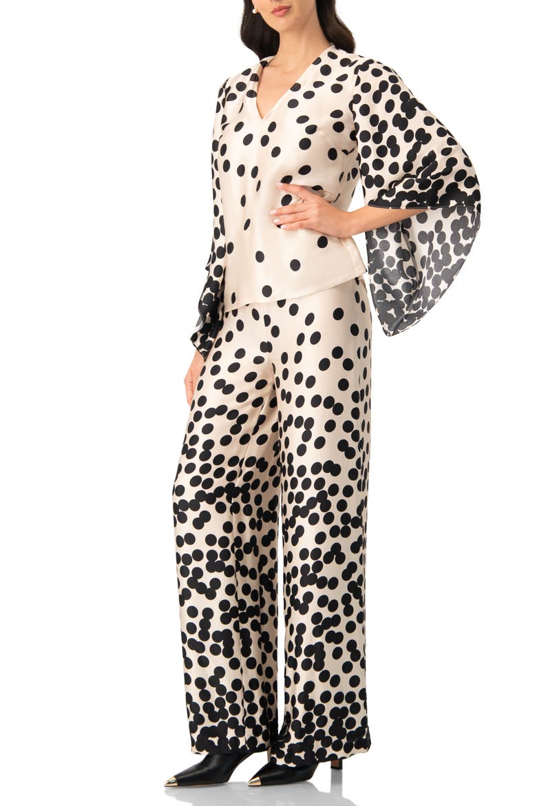 Polka Dot V-Neck Blouse with Wide Sleeves, Alternate, color, Natural