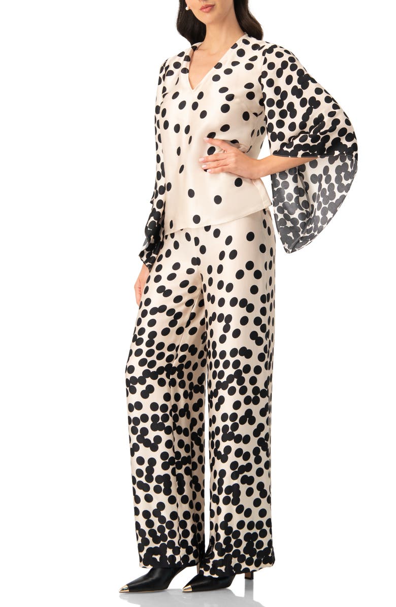 IVONNE Polka Dot V-Neck Blouse with Wide Sleeves, Alternate, color, Natural