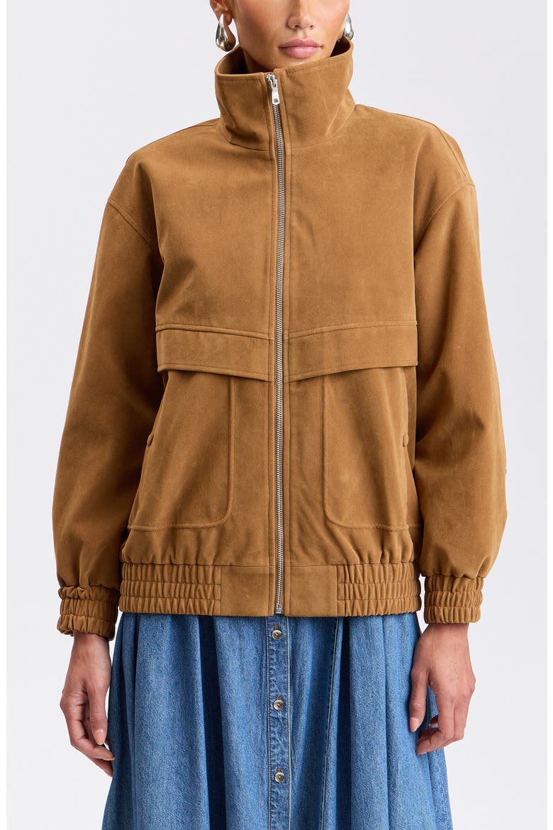 Oversized Faux Suede Bomber Jacket, Alternate, color, LUGGAGE