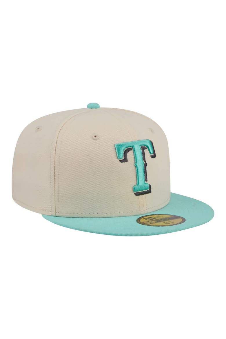Men's New Era Light Beige/Turquoise Texas Rangers Two-Tone Color Pack 59FIFTY Fitted Hat, Alternate, color, Light Beige