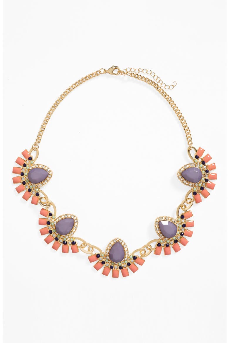 Fan Statement Necklace, Main, color, GREY MULTI