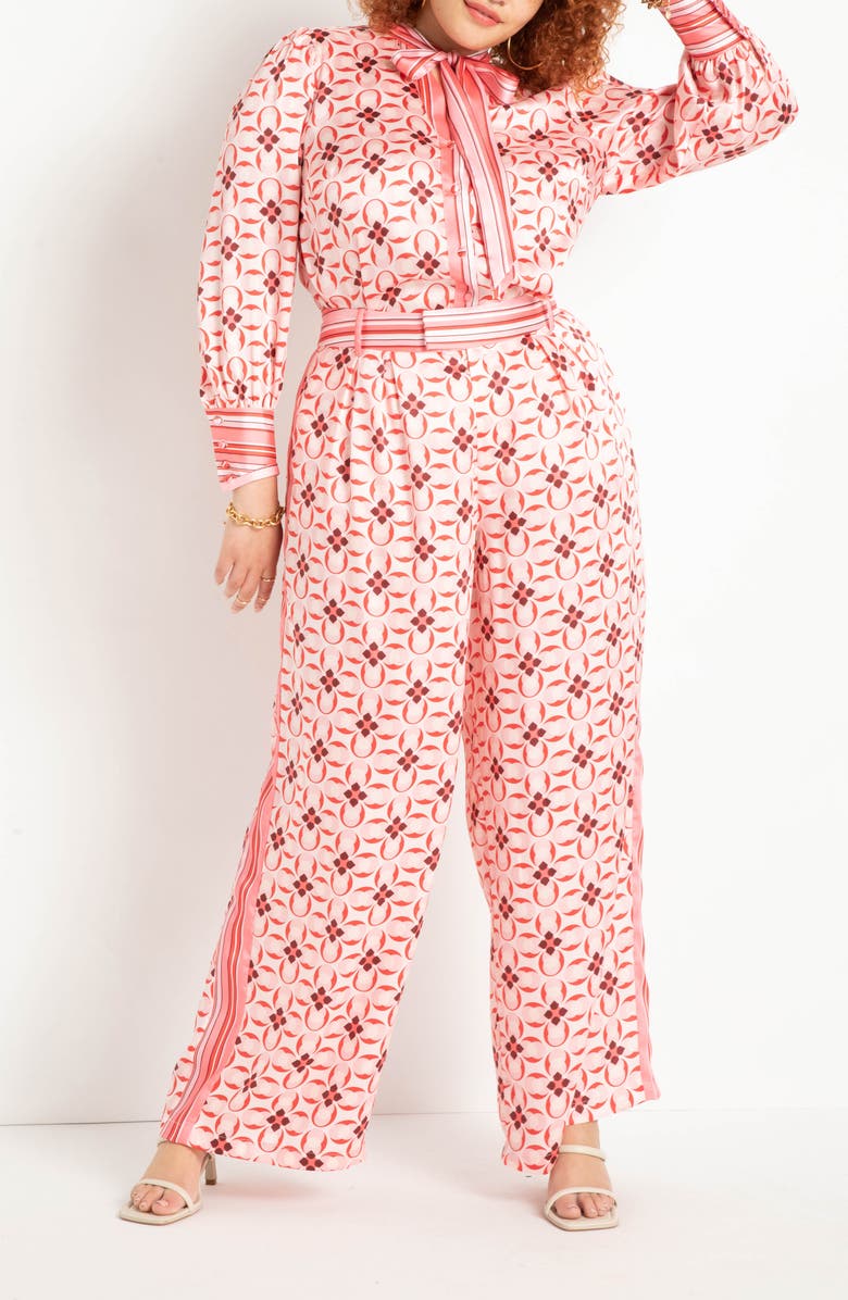 ELOQUII Floral High Waist Wide Leg Trousers, Alternate, color,