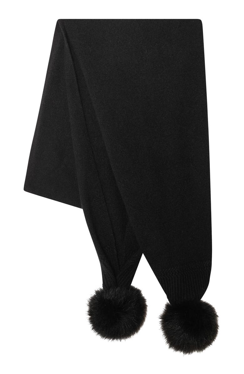 GORSKI Knit Cashmere Scarf With Toscana Lamb Pompom, Alternate, color, Black