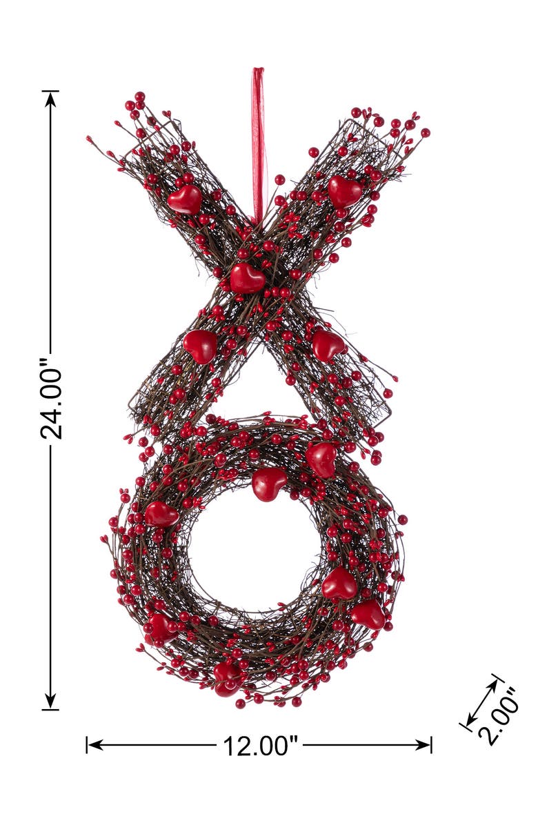 Glitzhome 24"H Red Valentine's XO Shaped Wreath, Alternate, color, Red
