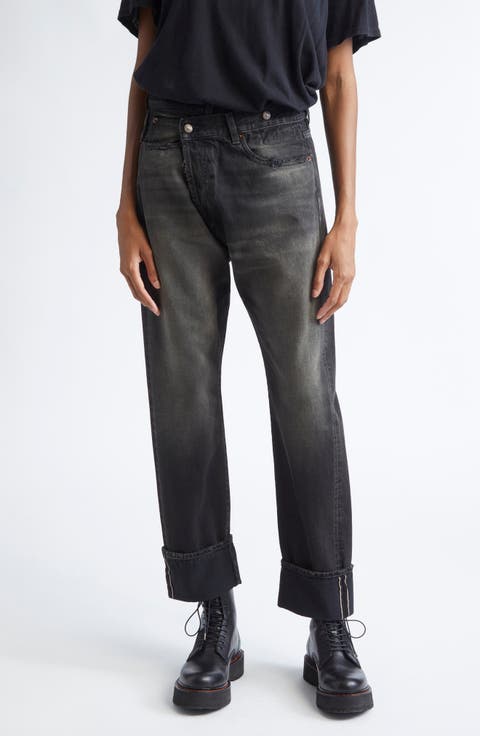 Cuffed Crossover Straight Leg Jeans (Phantom Selvedge Black)