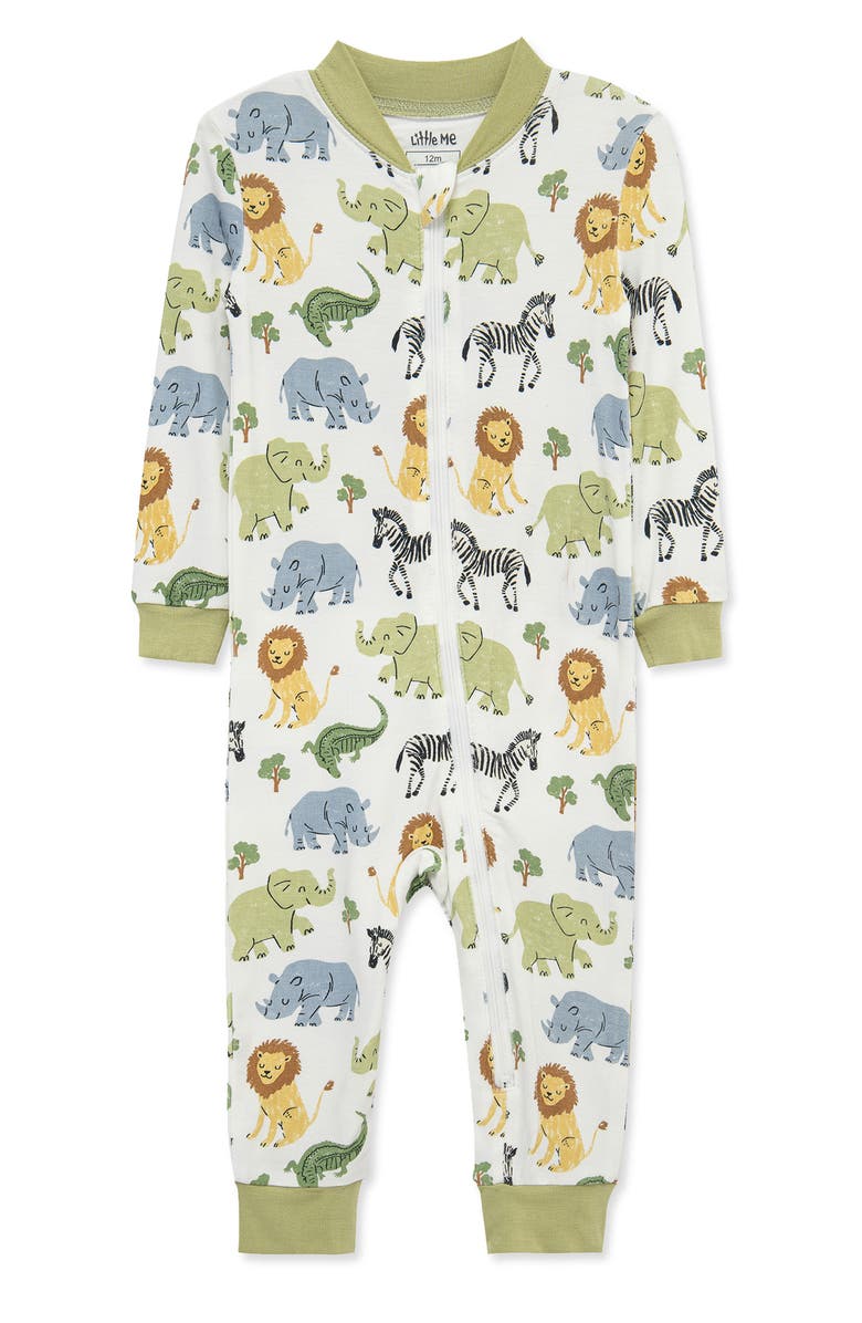 Little Me Safari Zip Romper, Main, color, Green