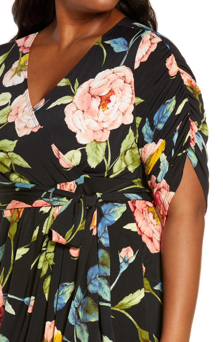Kiyonna Eden Floral Faux Wrap Dress, Alternate, color, 