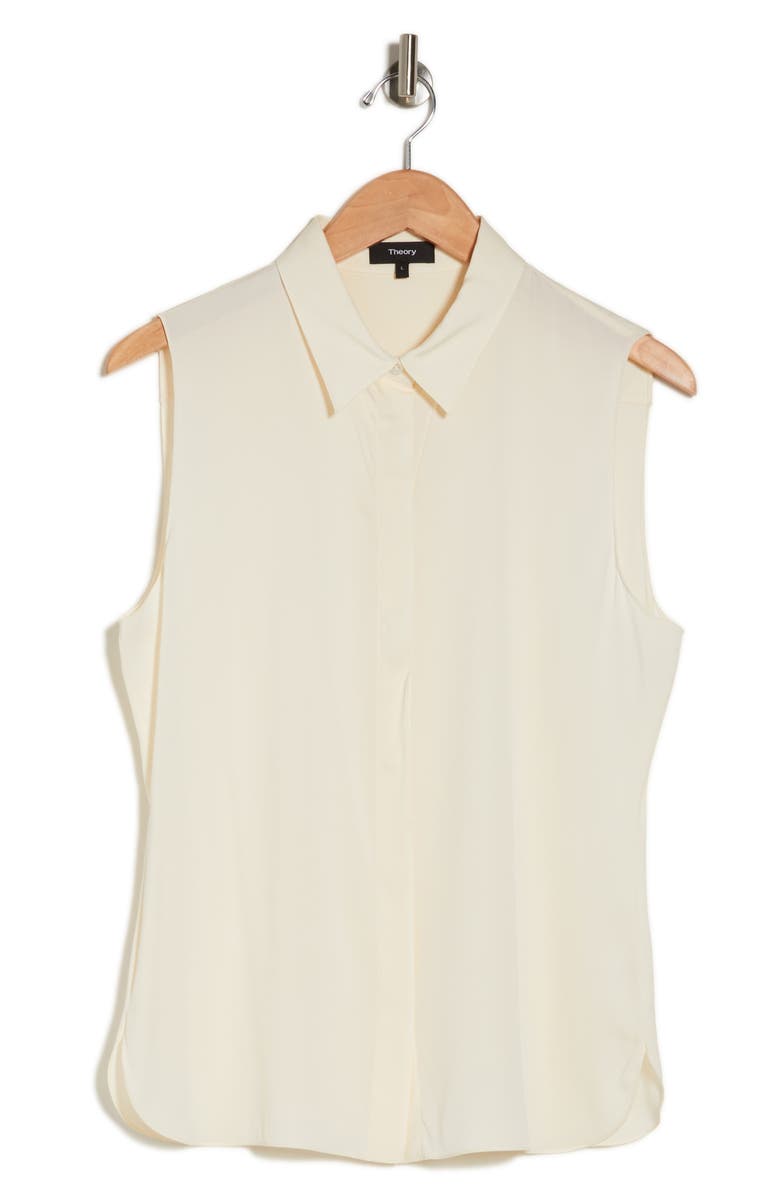 Theory Classic Sleeveless Stretch Silk Blouse, Main, color, Ivory
