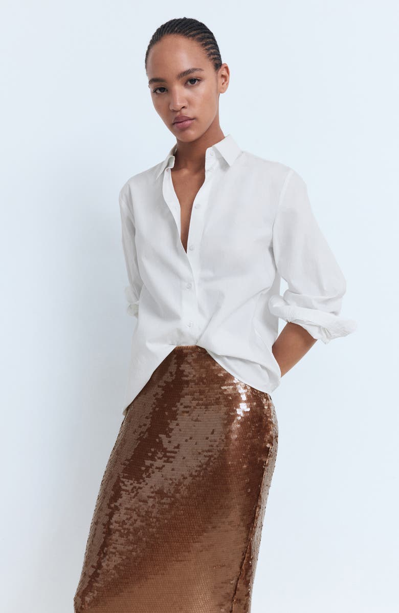 MANGO Sequin Midi Skirt, Alternate, color, Brown
