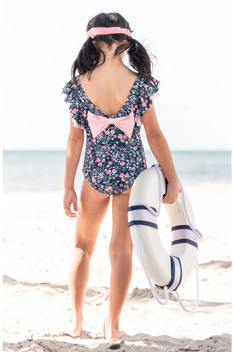 Kids' Moonlit Meadow Butterfly Sleeve One-Piece Swimsuit, Alternate, color, BLUE