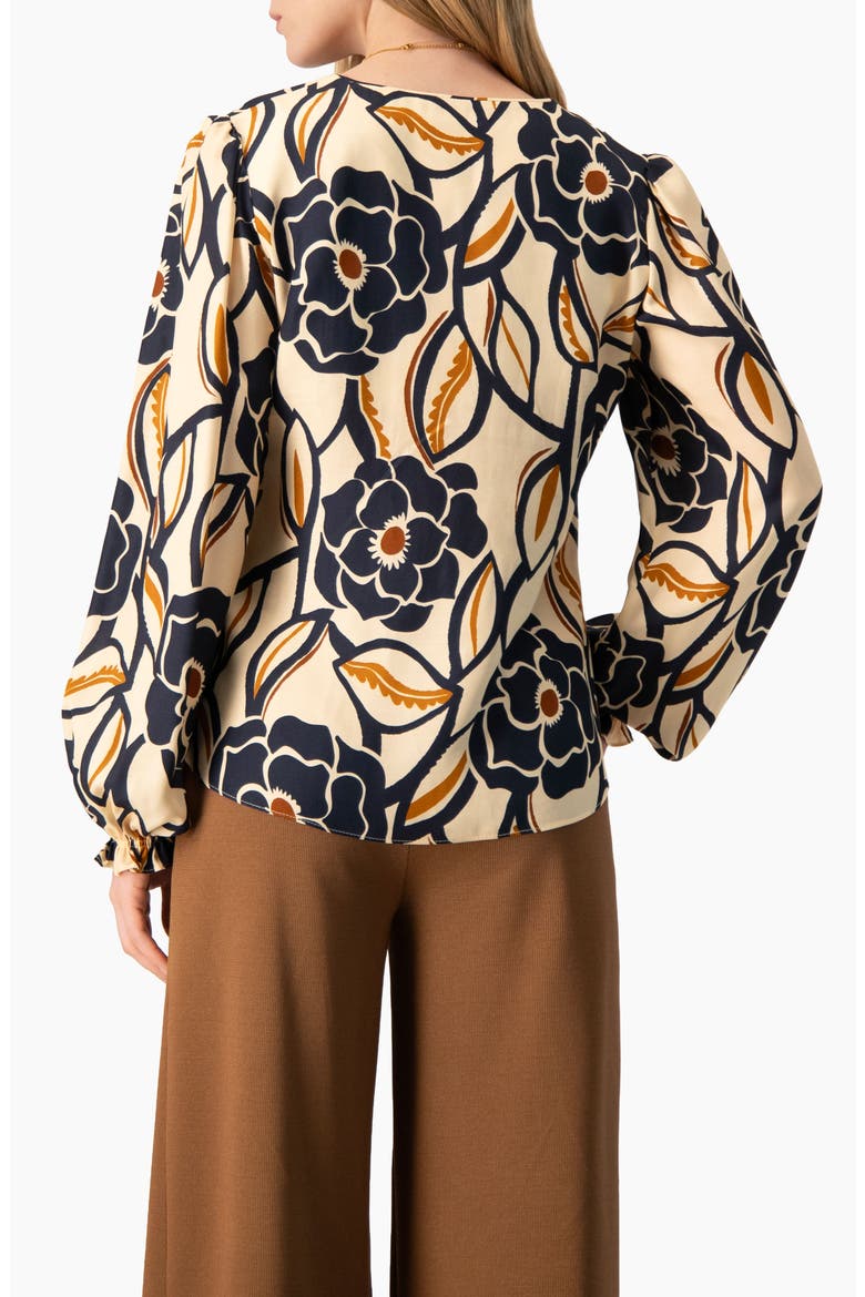 Floral Print Bishop-Sleeve Blouse, Alternate, color, Ivory