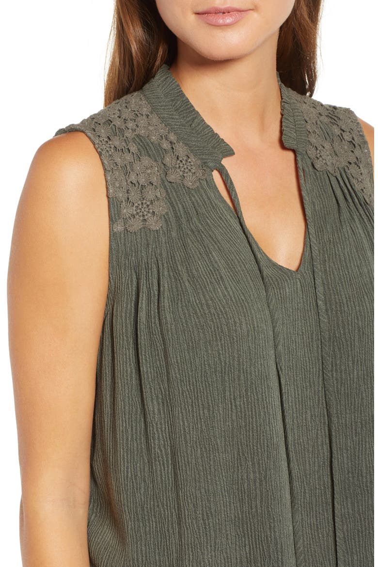 Lace Appliqué Top, Alternate, color, GREEN BEETLE