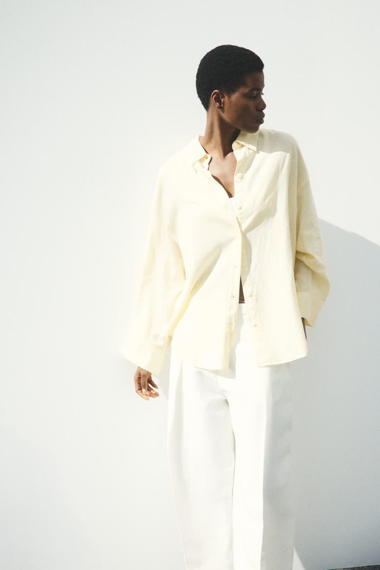 Oversized Linen-blend Shirt, Alternate, color, Light yellow