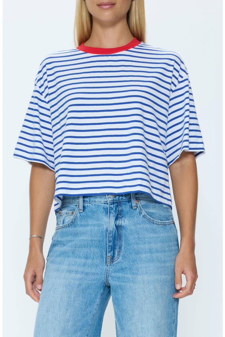 Mae Stripe Cotton Back Cutout Crop T-Shirt, Main, color, MARITIME RED