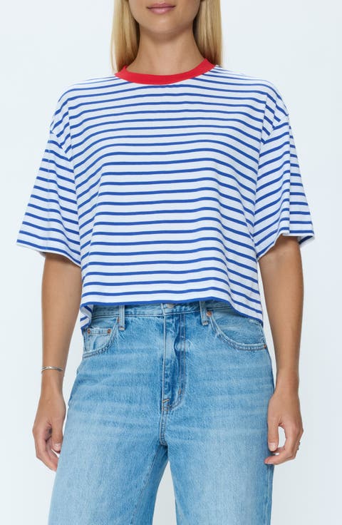 Mae Stripe Cotton Back Cutout Crop T-Shirt