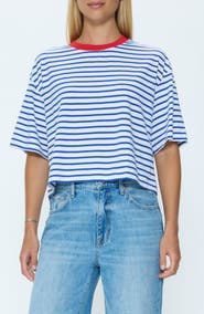 Pistola Mae Stripe Cotton Back Cutout Crop T-Shirt