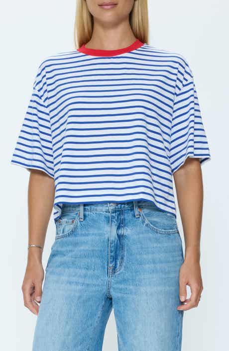 Mae Stripe Cotton Back Cutout Crop T-Shirt