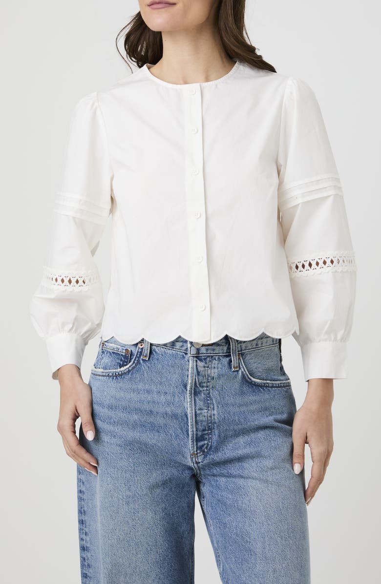 French Connection Alissa Broderie Anglaise Cotton Button-Up Shirt, Main, color, Linen White