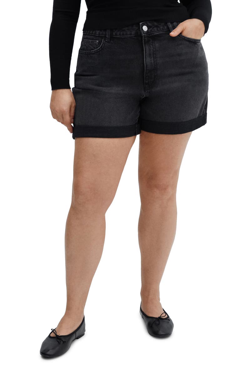 High Waist Mom Fit Denim Shorts, Main, color, BLACK DENIM