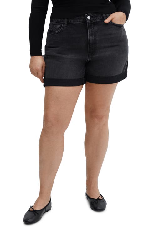 Black fashion high waisted shorts plus size