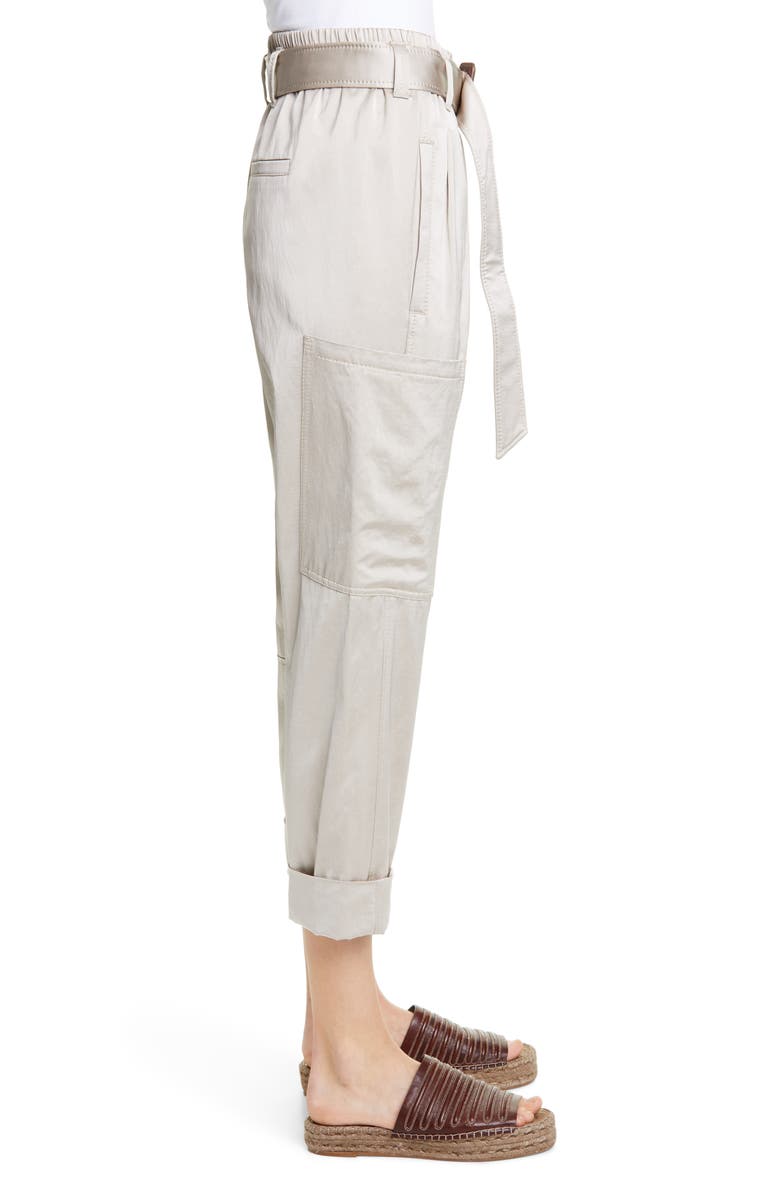 Brunello Cucinelli Belted Satin Cargo Pants, Alternate, color, 
