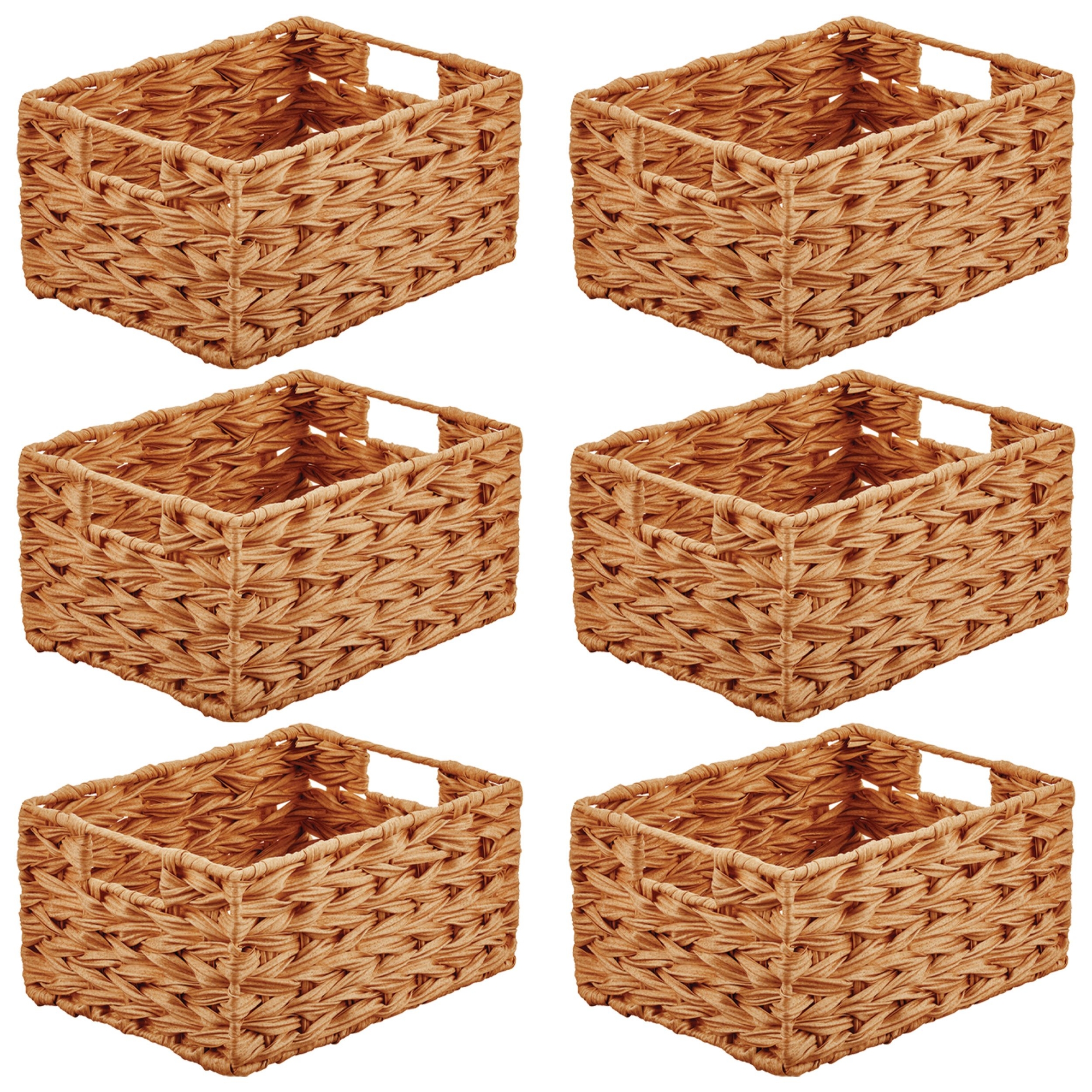 mDesign Woven Farmhouse Pantry Food Storage Bin Basket Box, 6 Pack - Camel