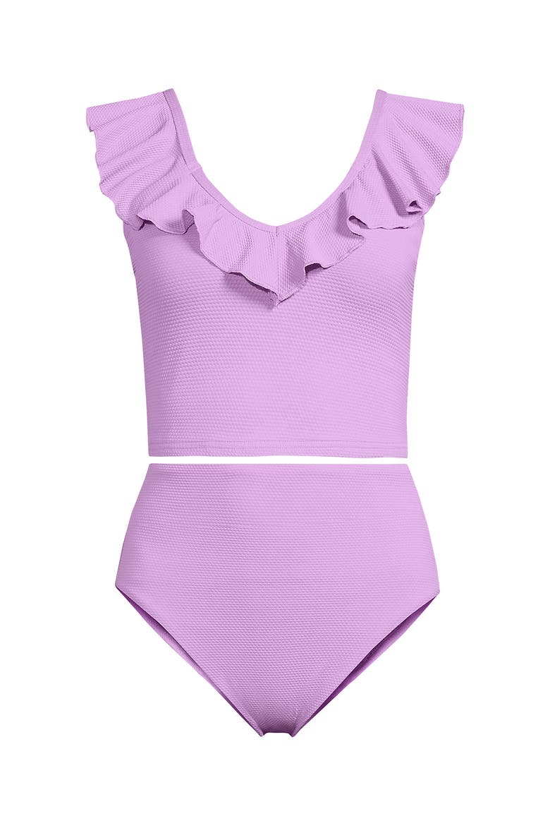 Plus Size Pique Ruffle Tankini Top and High Waisted Bottom Swimsuit Set, Alternate, color, Wild Lilac