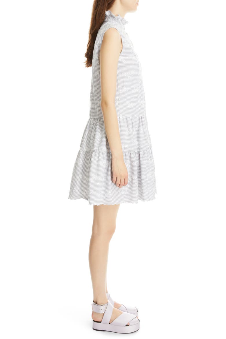 Porto Embroidered Floral Tiered Seersucker Dress, Alternate, color, BLUE/ WHITE