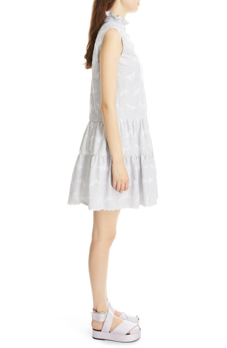 Erdem Porto Embroidered Floral Tiered Seersucker Dress, Alternate, color, 