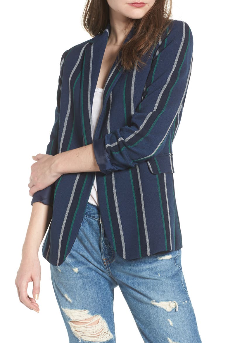 Stripe Blazer, Main, color, NAVY SEAFOAM