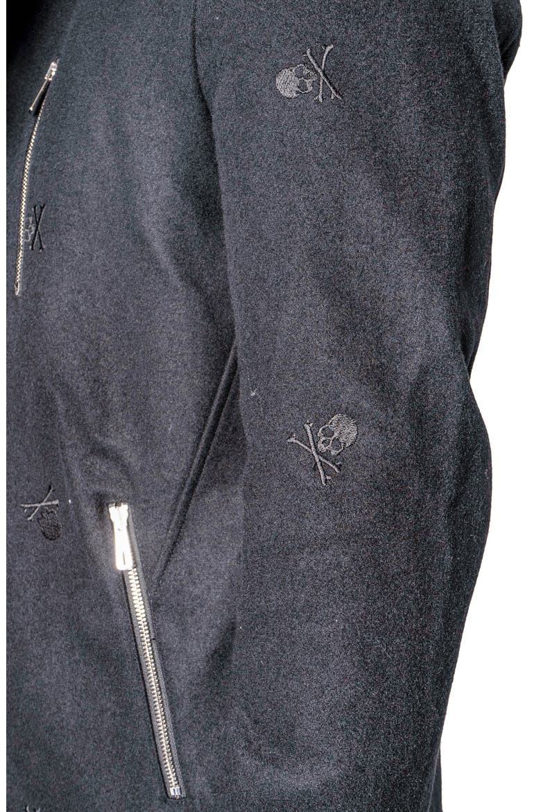 Captainskull Embroidered Wool Blend Peacoat, Alternate, color, BLACK