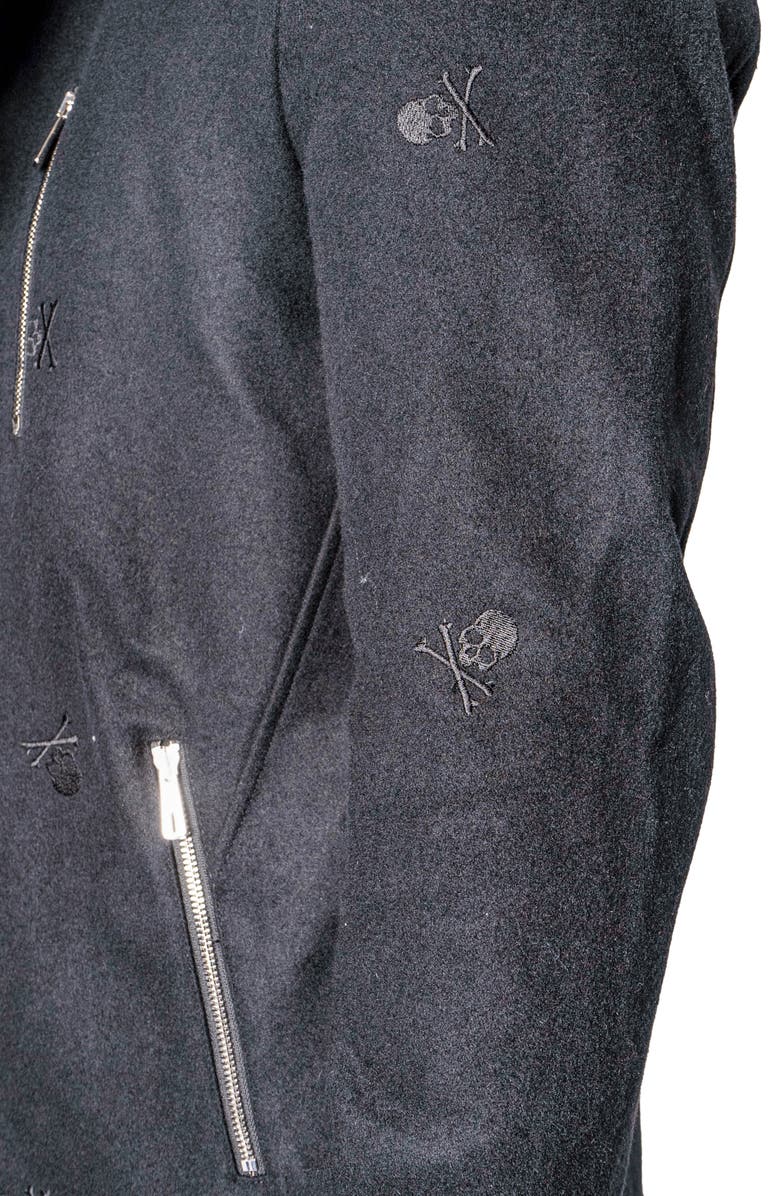 Maceoo Captainskull Embroidered Wool Blend Peacoat, Alternate, color, 