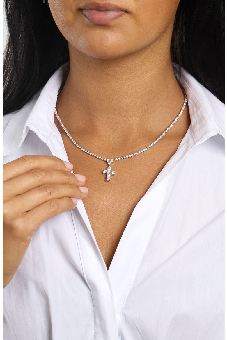 Cubic Zirconia Cross Pendant Necklace, Alternate, color, SILVER