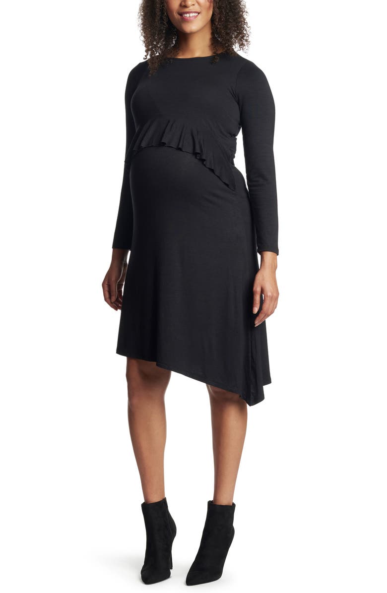 Everly Grey Melissa Long Sleeve Peplum Maternity/Nursing Dress, Main, color, 