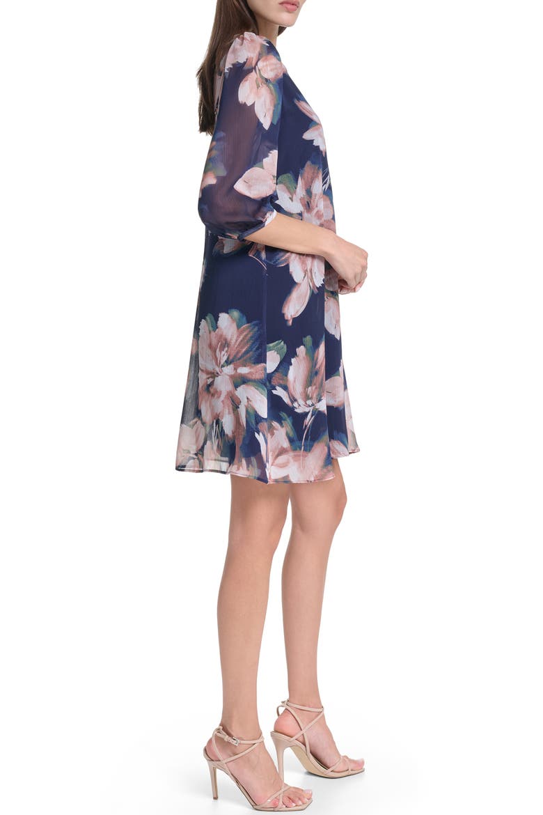 Floral Chiffon Trapeze Dress, Alternate, color, INDIGO MULTI