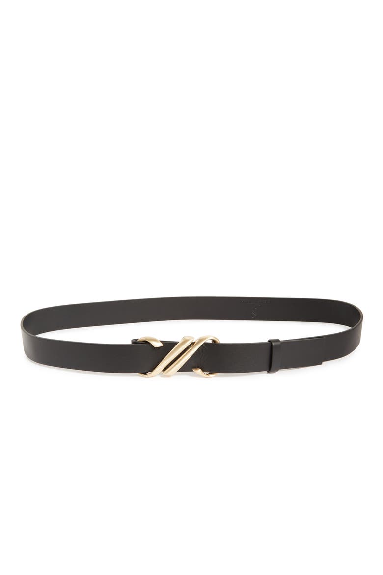 Monogram Buckle Leather Belt, Main, color, BLACK