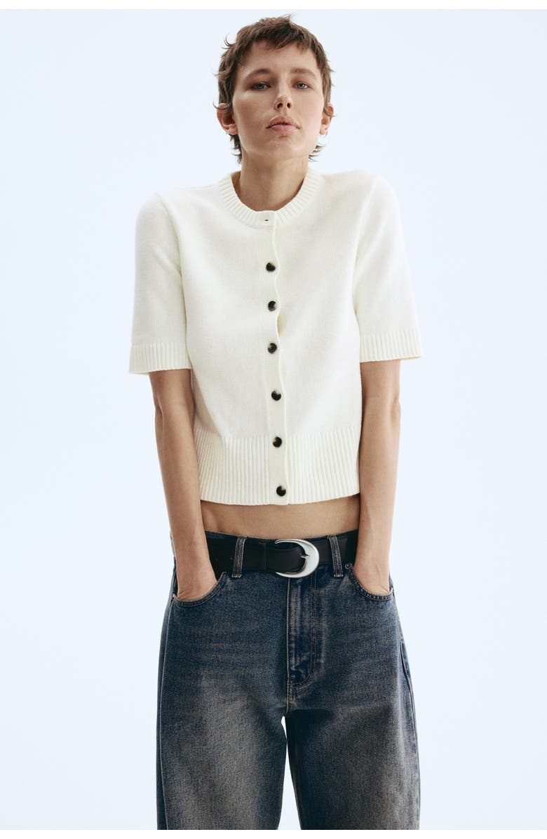 H&M Short-sleeved Cardigan, Alternate, color, White