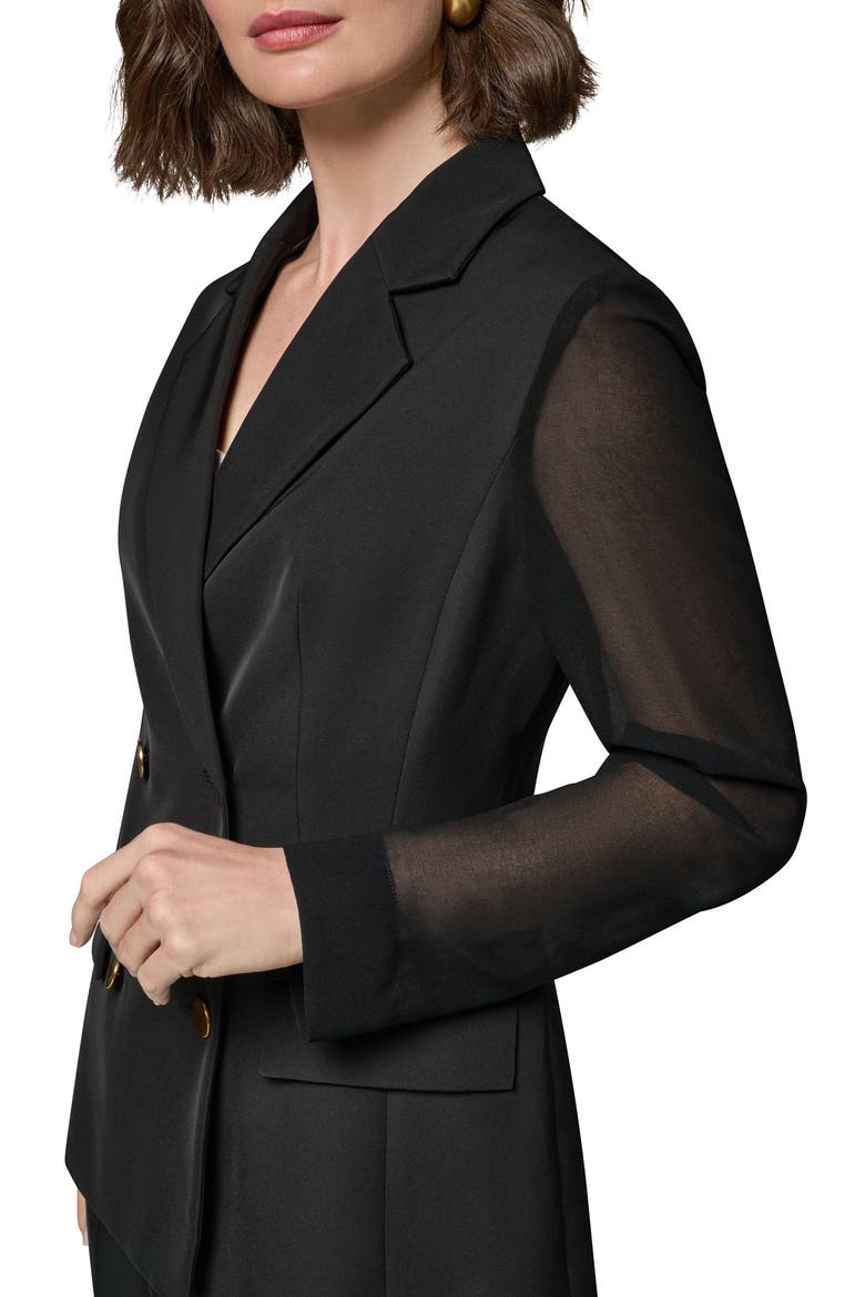 Double Breasted Blazer with Sheer Sleeves, Alternate, color, BLACK