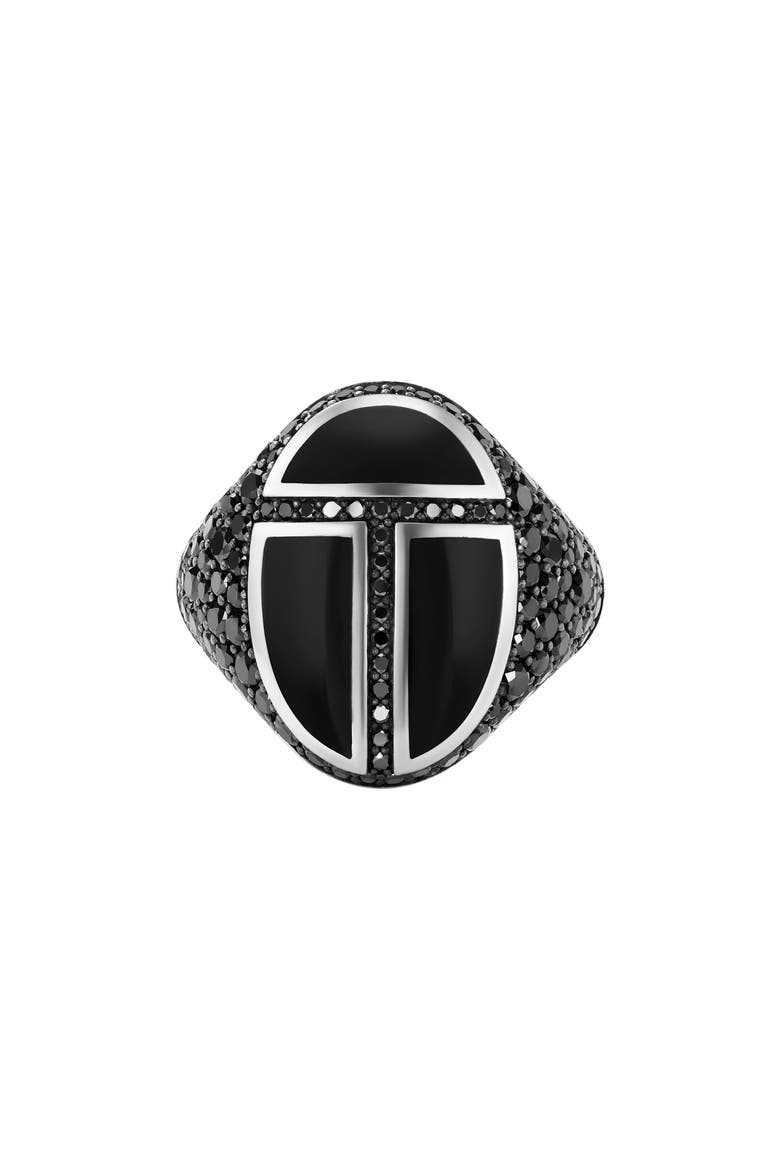 Men's Cairo Signet Ring with Black Onyx & Pavé Black Diamonds, Main, color, STERLING SILVER