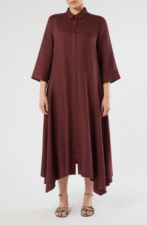 Valpe Shark Bite Hem Linen Maxi Shirtdress