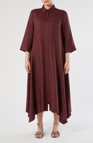 Marina Rinaldi Valpe Shark Bite Hem Linen Maxi Shirtdress