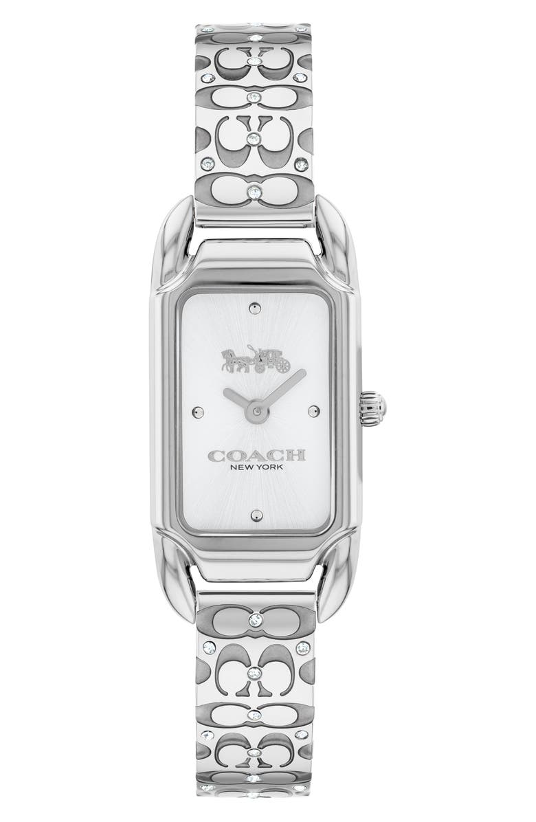 COACH Cadie Crystal Rectangular Bracelet Watch, 17.5mm x 28.5mm, Main, color, Silver White