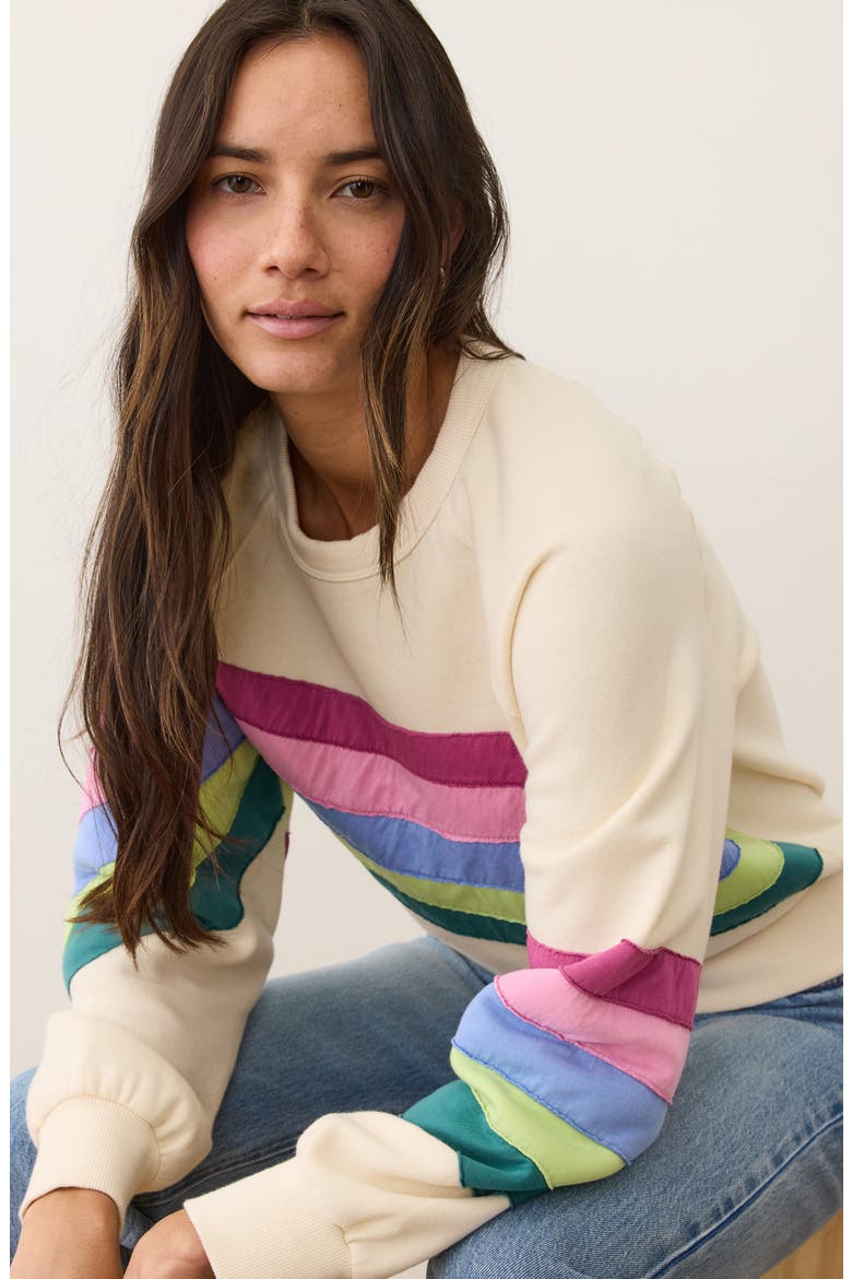 Stripe Appliqué Cloud 9 Fleece Sweatshirt, Alternate, color, COOL WAVE