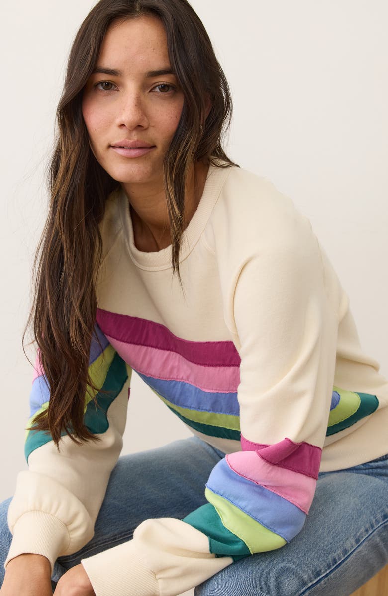 Marine Layer Stripe Appliqué Cloud 9 Fleece Sweatshirt, Alternate, color, Cool Wave