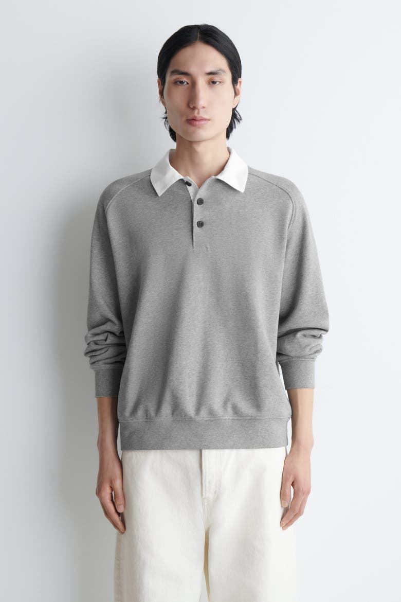 Contrast-collar Jersey Polo Shirt, Main, color, GRAY MÉLANGE