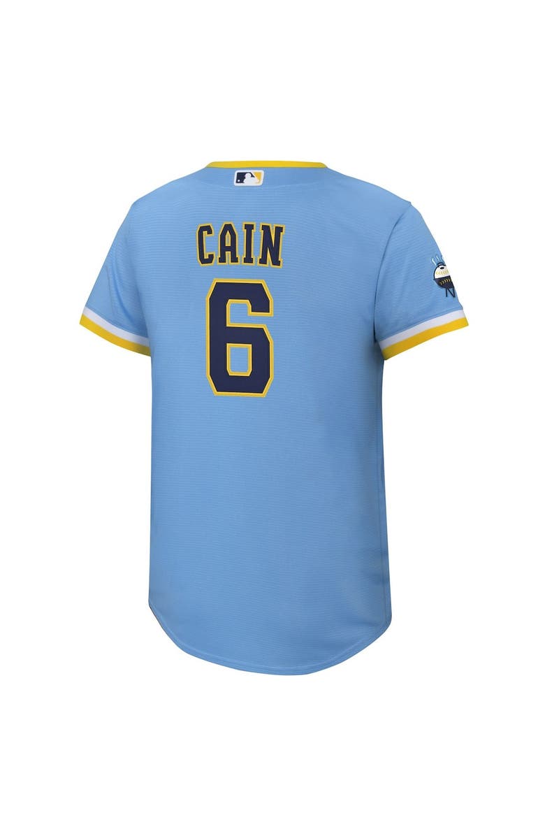 Nike Youth Nike Lorenzo Cain Powder Blue Milwaukee Brewers City Connect Replica Player Jersey, Alternate, color, 