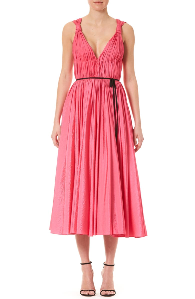 Carolina Herrera Pleated V-Neck Midi Dress, Main, color, 