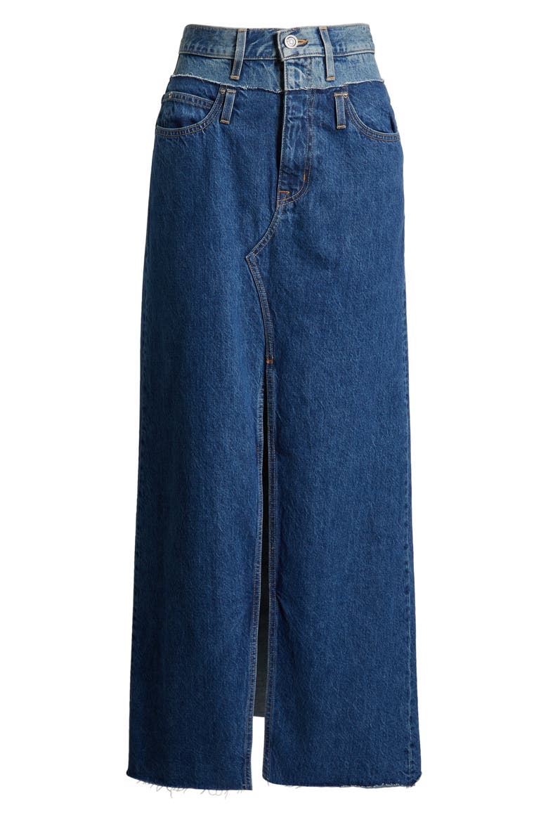 Re-Work Dallas Double High Waist Organic Cotton Denim Maxi Skirt, Alternate, color, FORBIDDEN FOOL