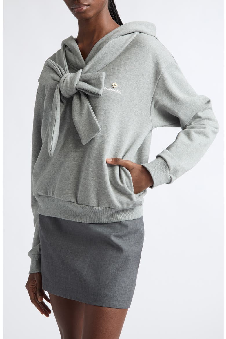 Bow Cotton Fleece Hoodie, Alternate, color, GREY